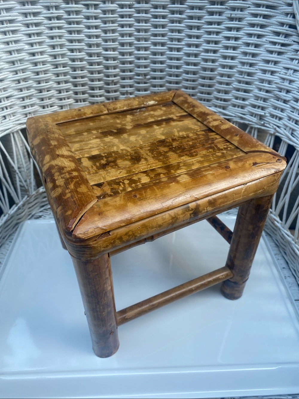 Burnt Natural Bamboo Square Stool - Brown
